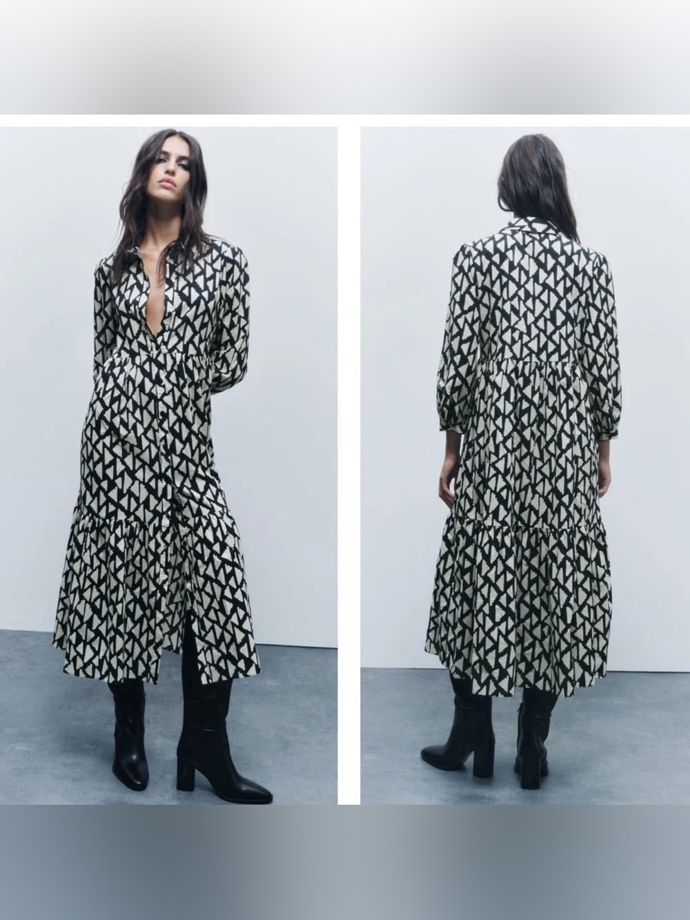 Zara Black and White Geometric Midi Dress